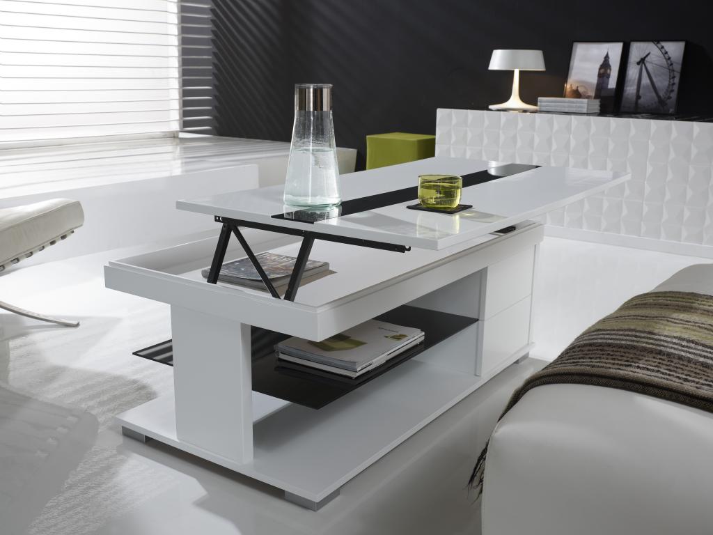 Inside Table Basse Relevable Extensible Updown Blanc Satine Petite